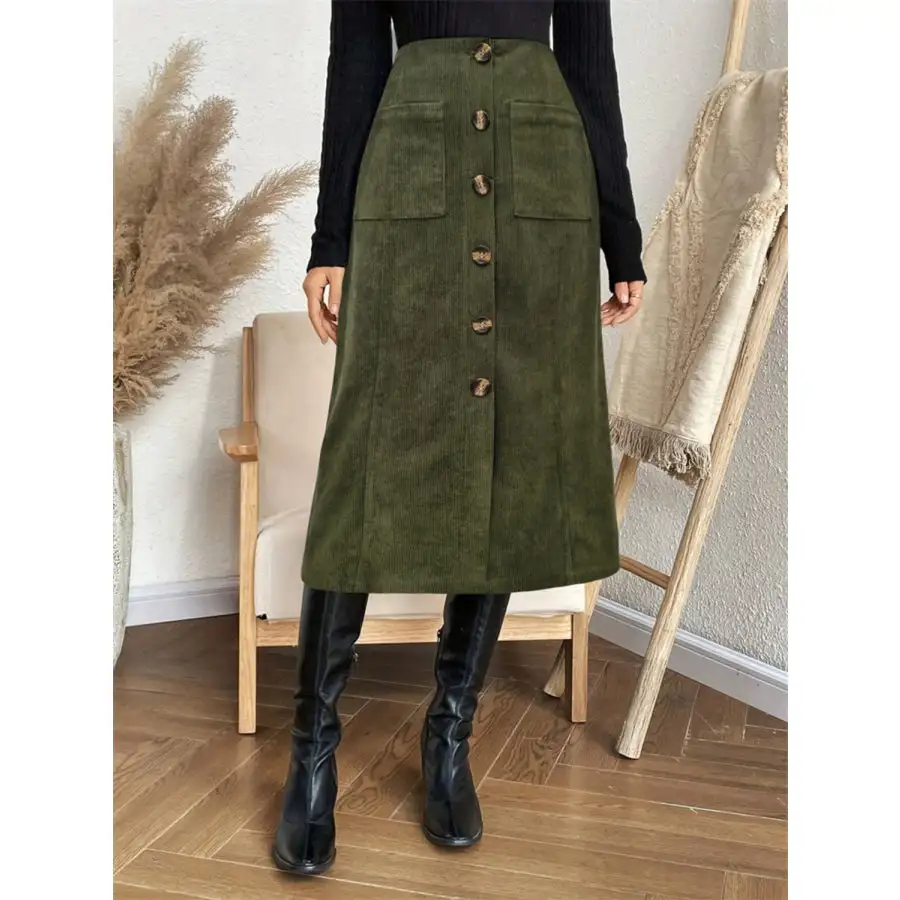 Pocketed Back Elastic Waist Skirt