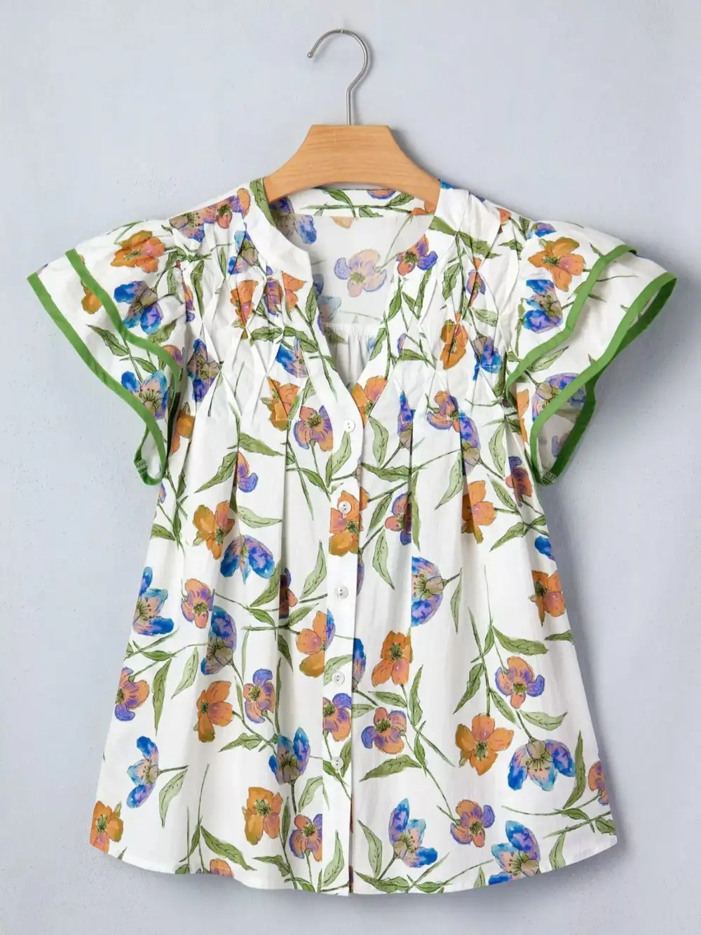 V-Neck Ruffled Floral Blouse