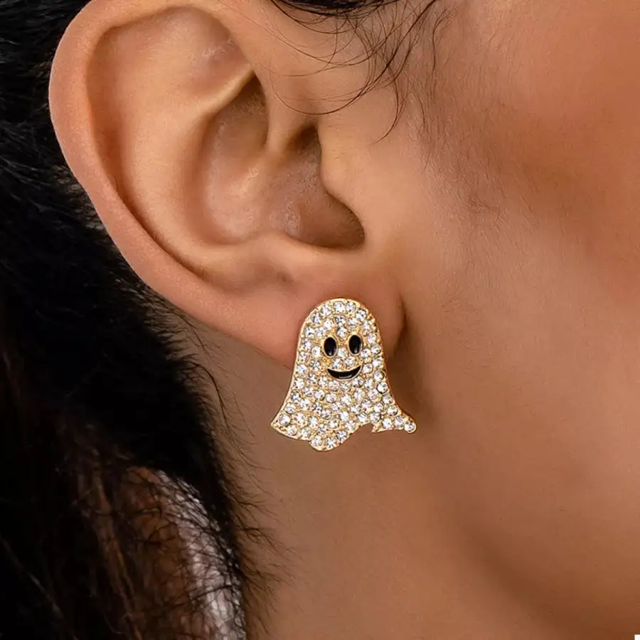 K Gold Plated Rhinestone Ghost Earrings
