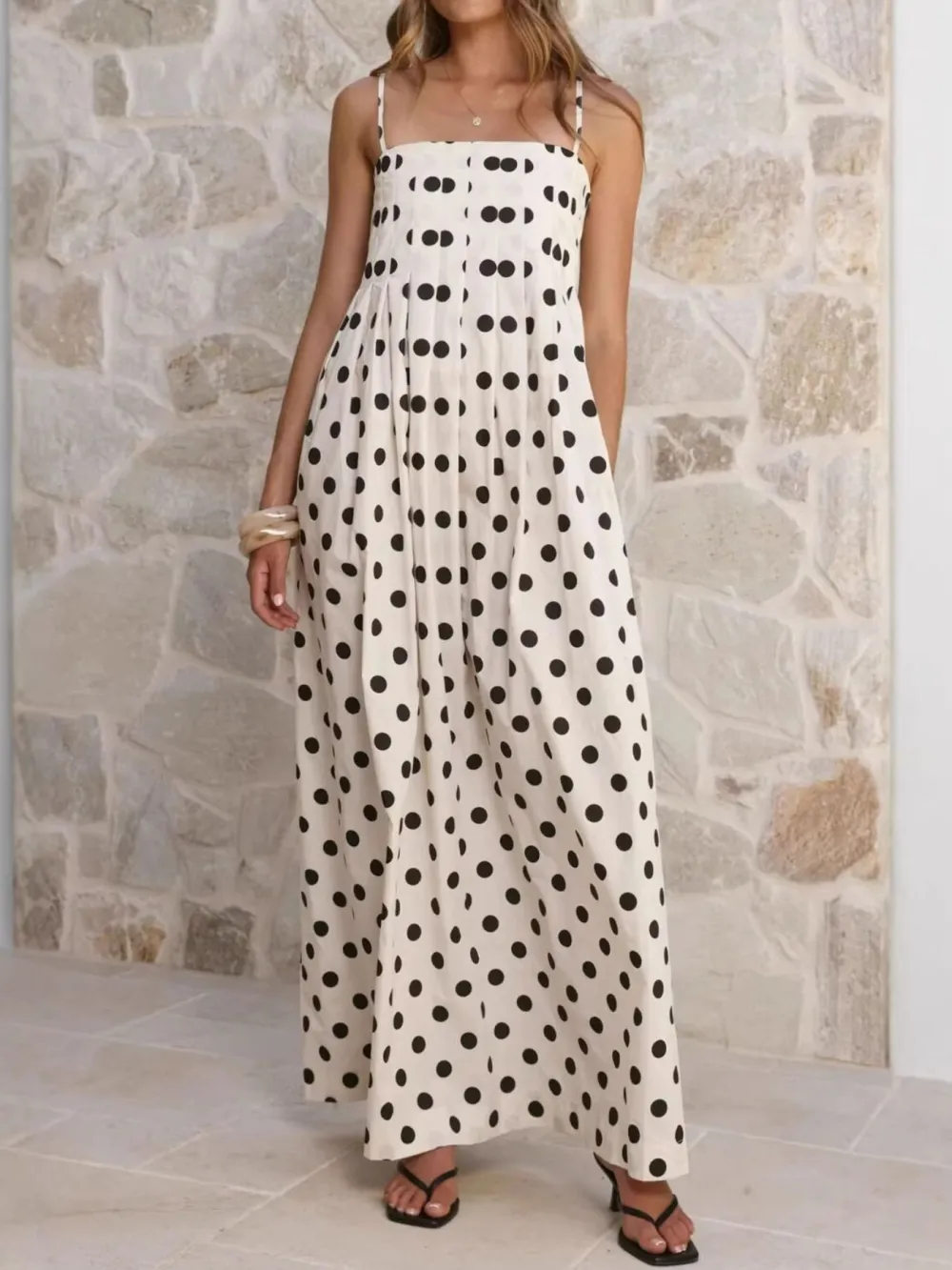 Polka Dot Pleated Maxi Dress