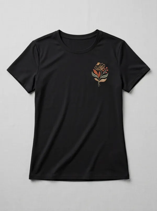 Women's Botanical Embroidered Classic Crewneck T-Shirt