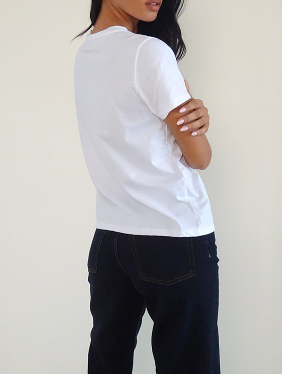 White With Red Star Signs Print Tee