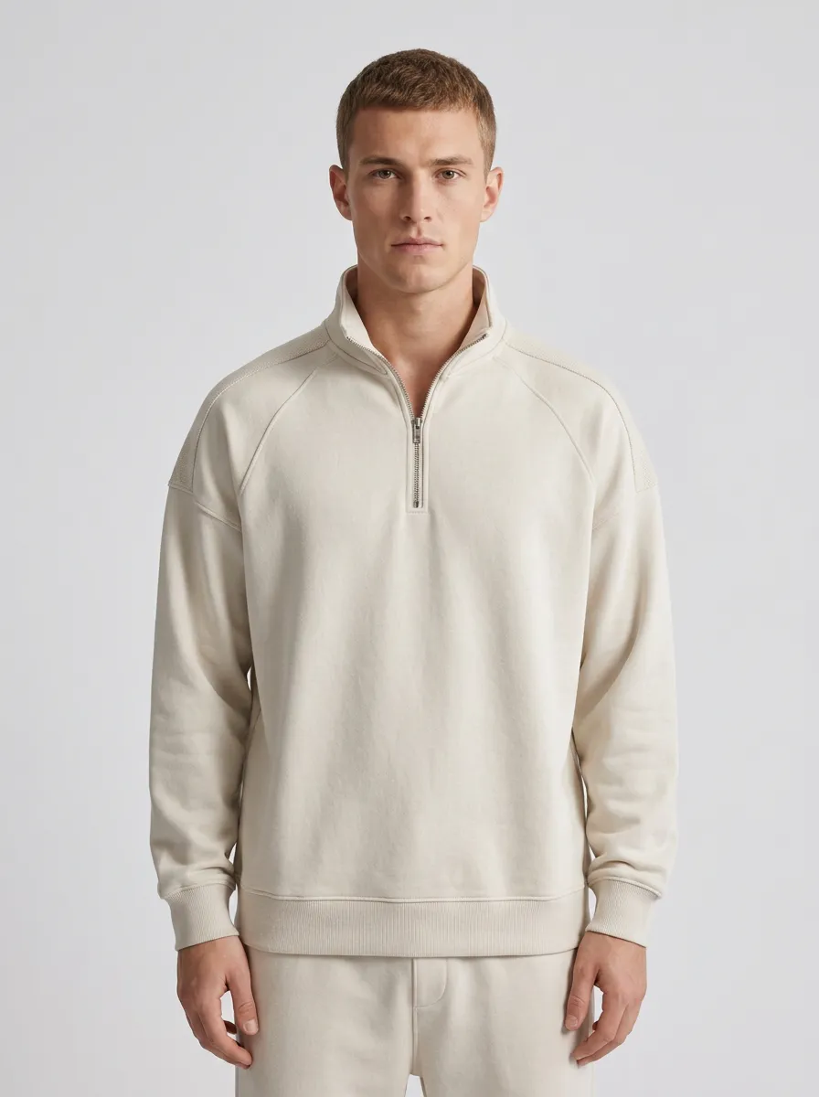 Men's Minimalist Textured Raglan Quarter-Zip Sweatshirt