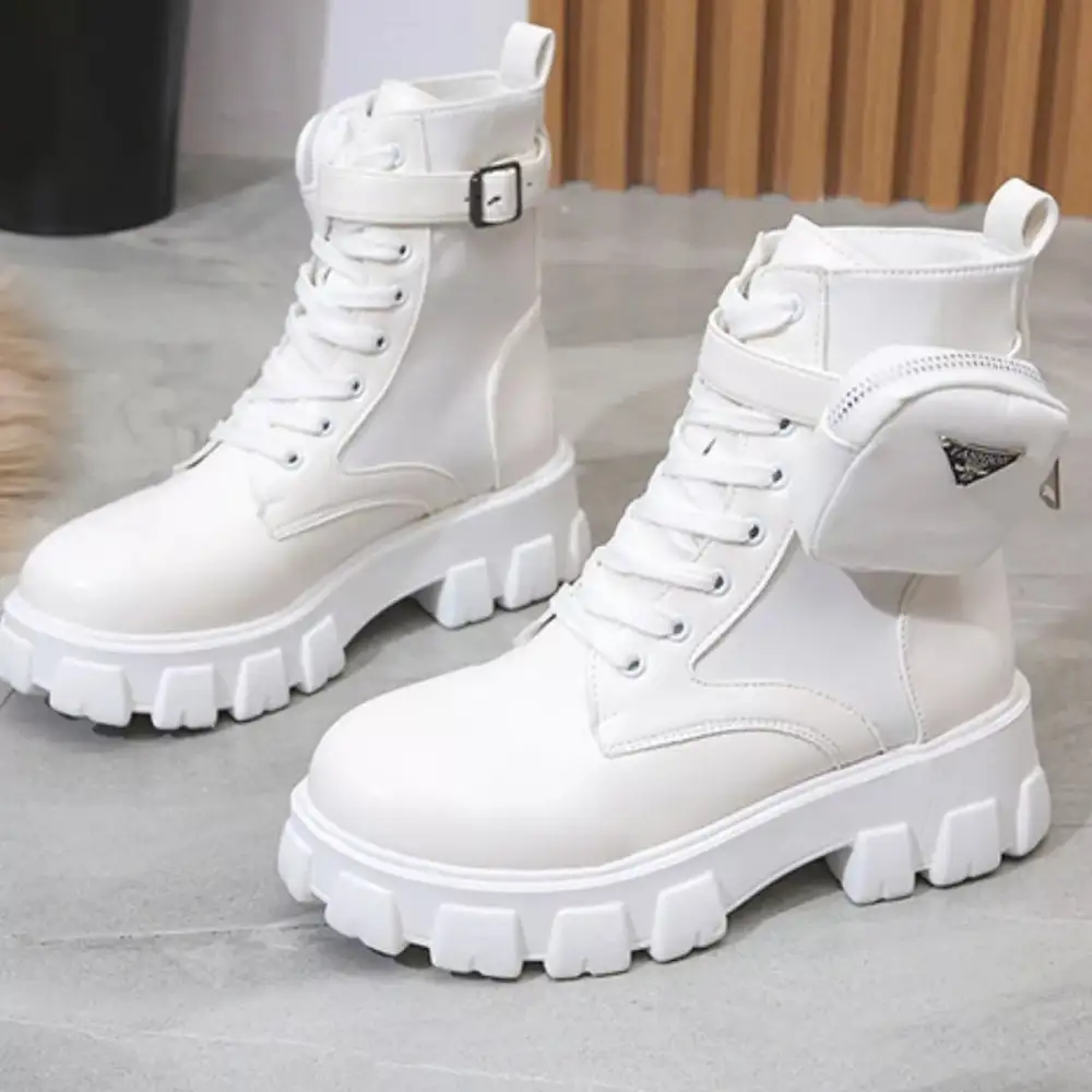 Textured Lace Up Platform Ankle Boots