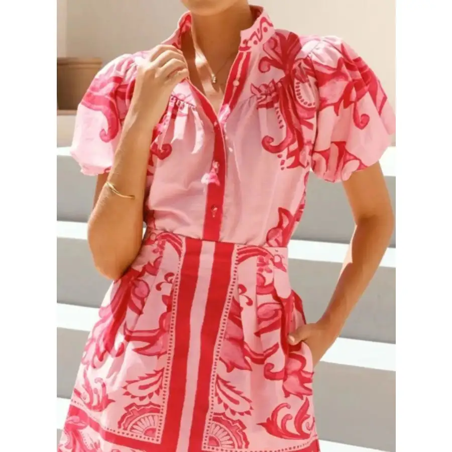 Printed Puff Sleeve Top and Skirt Set