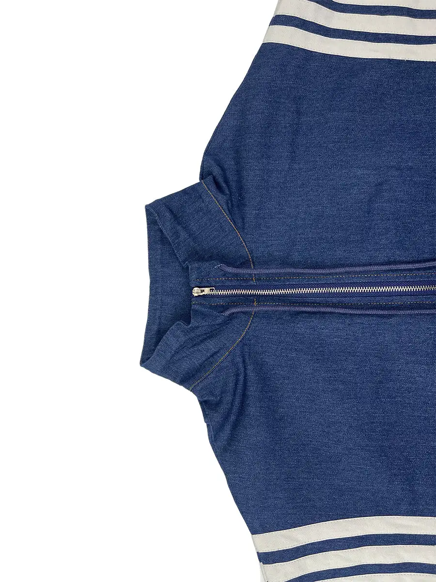 Enkelgebonden Losse Contrastkleurige Zakken Split Joint Gestreepte Jumpsuits