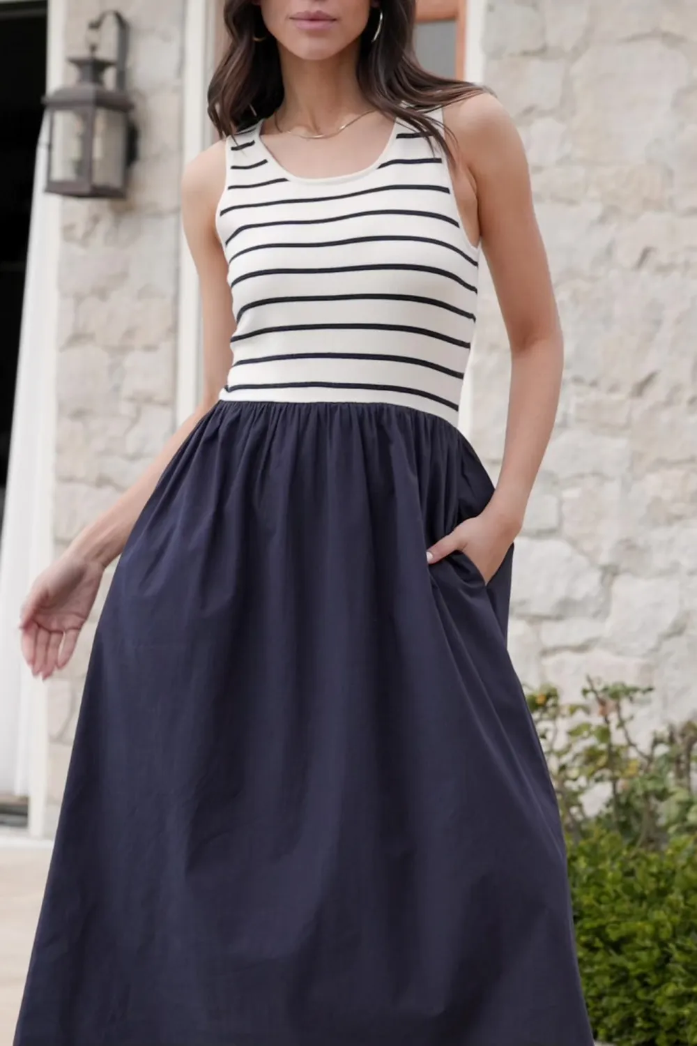 All-Match Soft And Comfortable Navy Stripe Dress