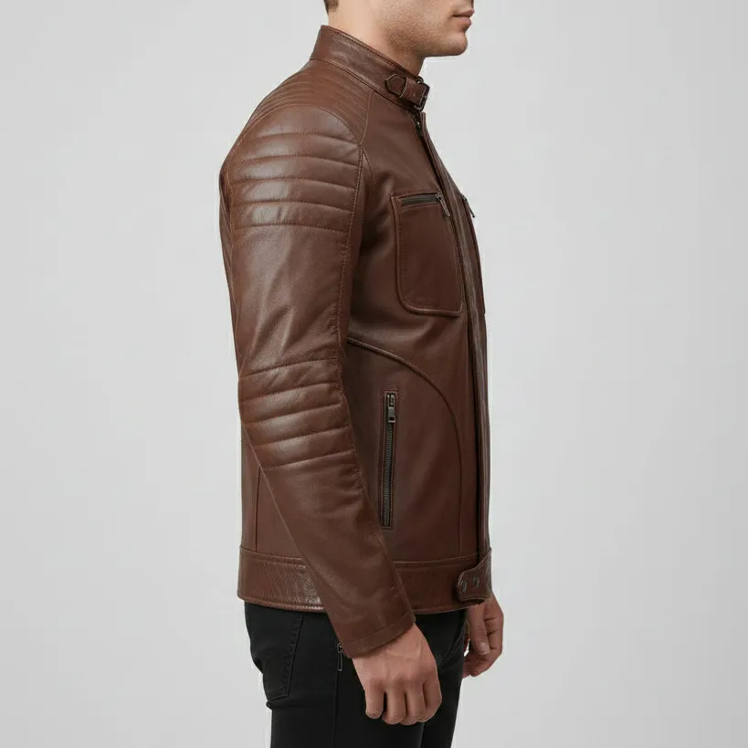 Refined Leather Biker Bomber Multi Pocket Jacket