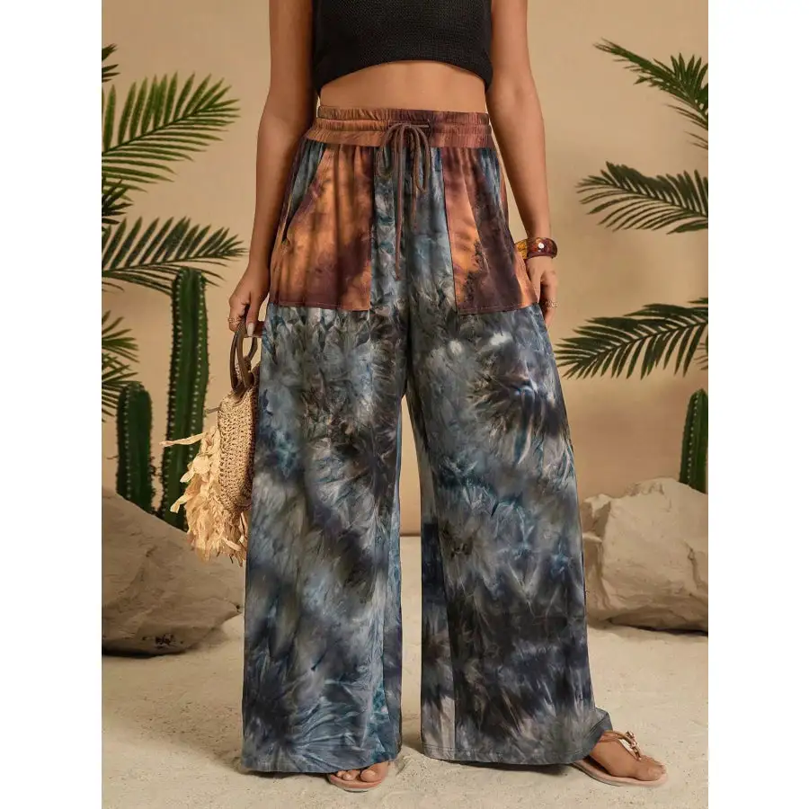 Full Size Tie Dye Wide Leg Casual Pants Plus Size