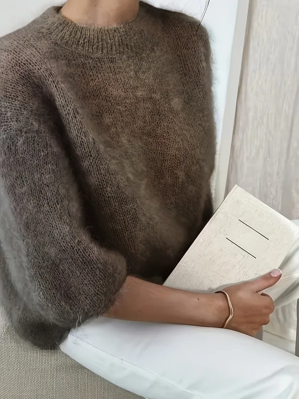 Solid Color Crew Neck Sweater