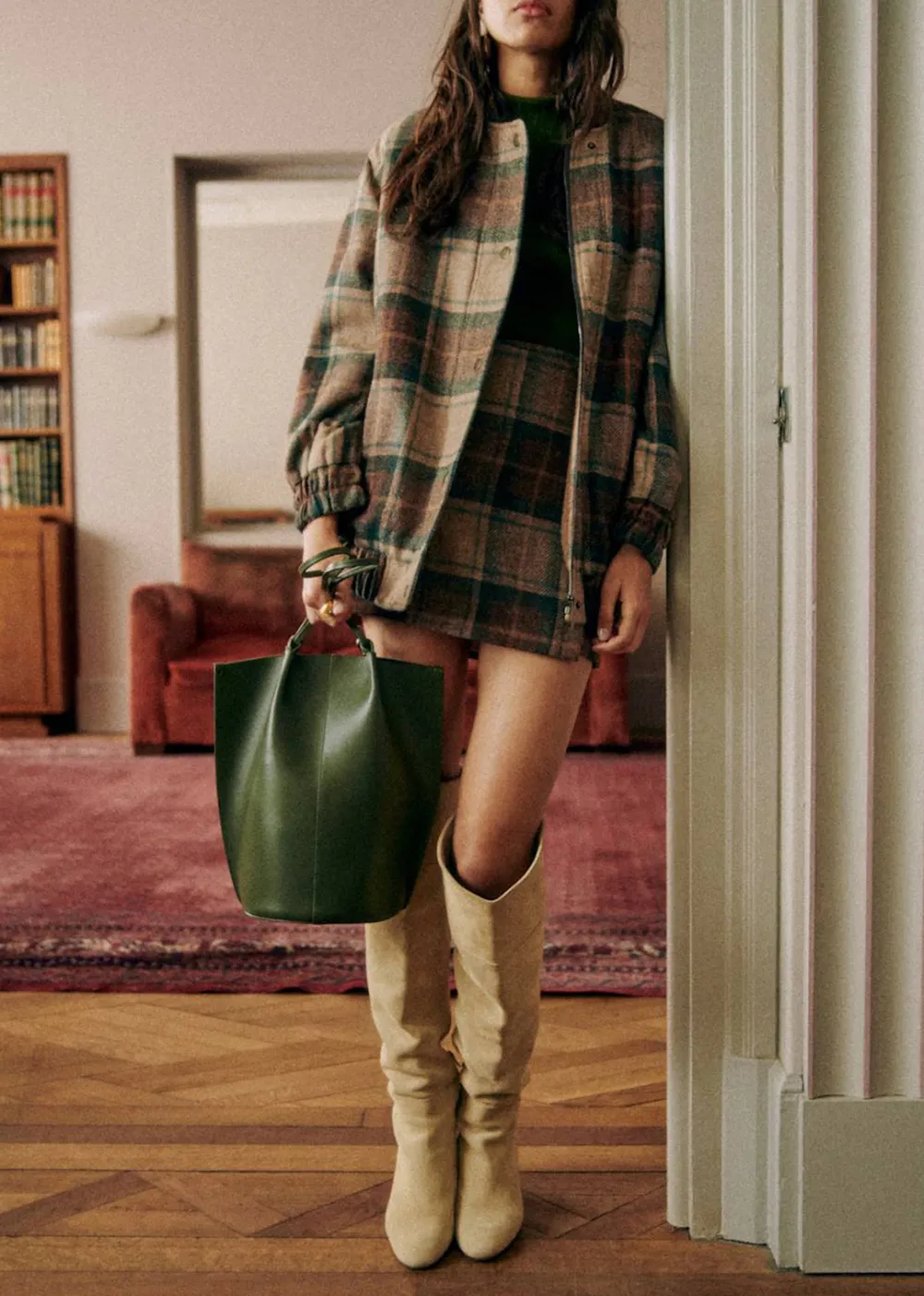 Checks Checked Wool Bomber Coat
