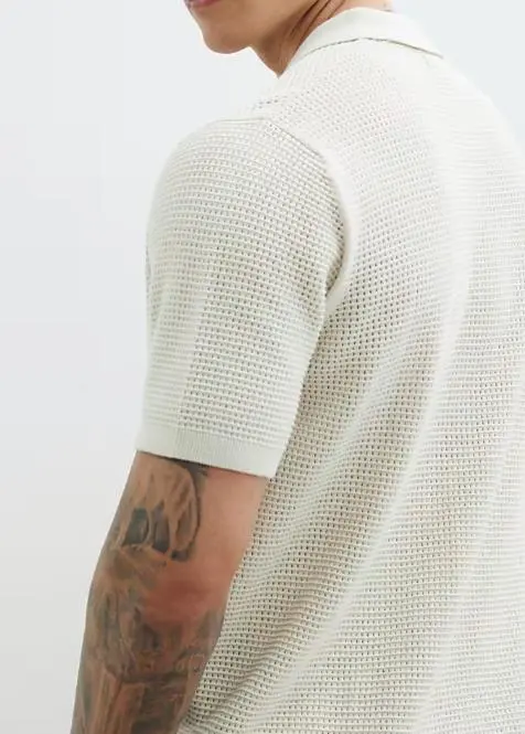 Men's Beige Lapel Short Sleeve Shirt
