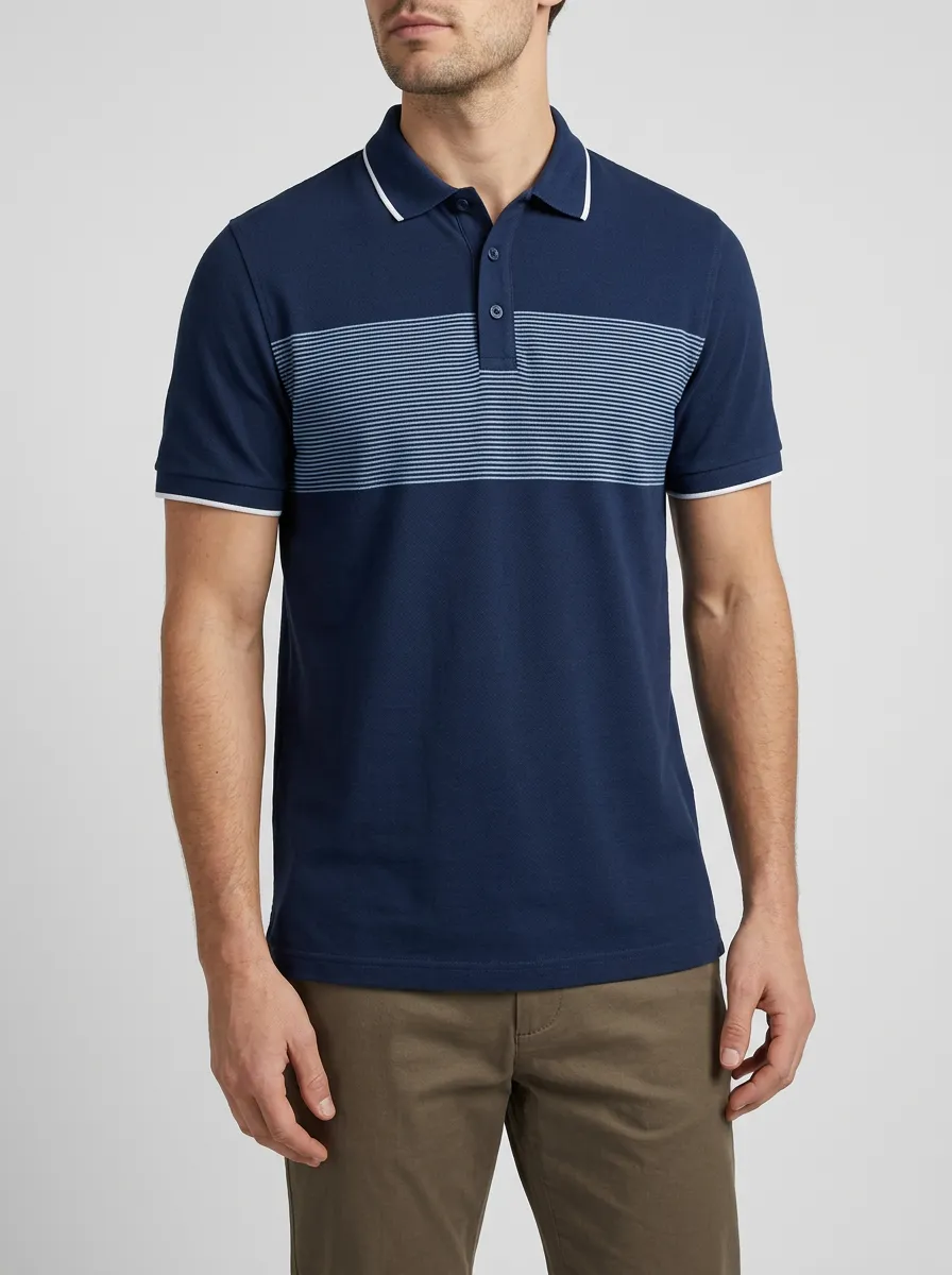 Men's Modern Knit Ribbed Textured Horizontal-Stripe Polo Shirt