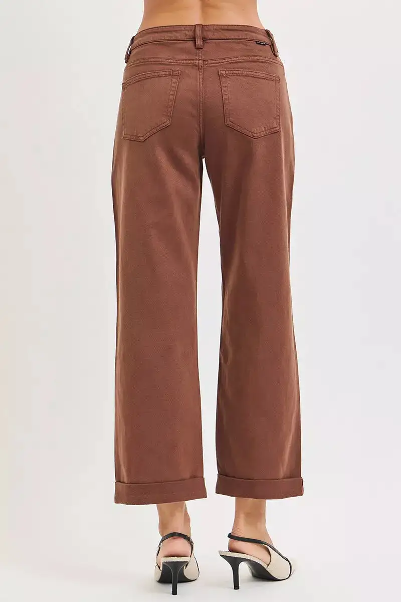 Modern Mid Rise Cuffed Hem Wide Leg Jeans