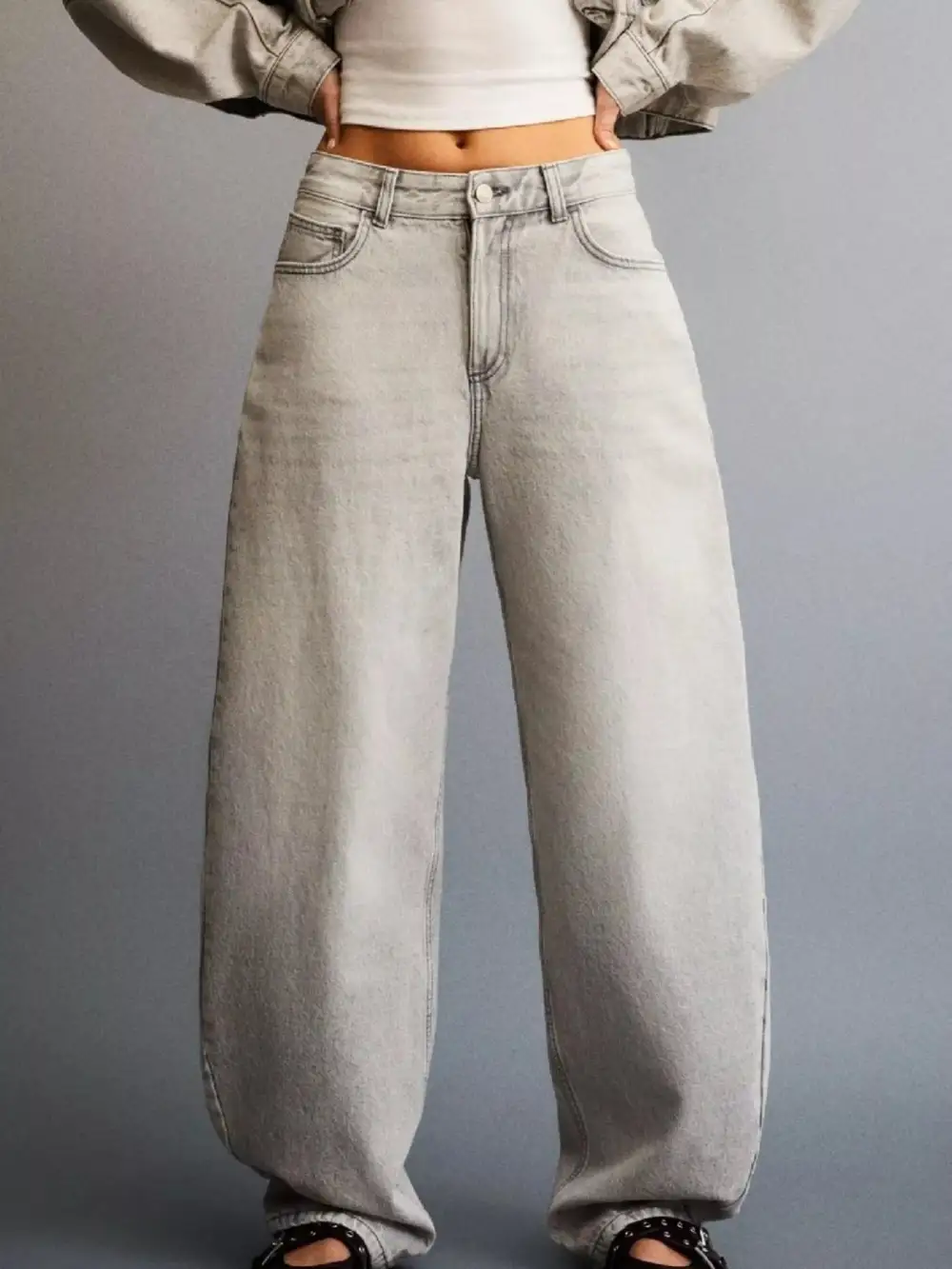 Polished Wide Leg Washed Denim Jeans