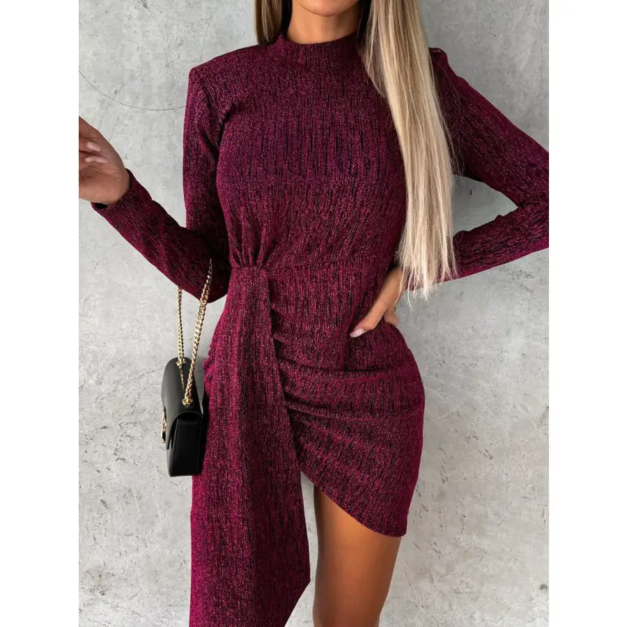 Heathered Mock Neck Long Sleeve Mini Dress