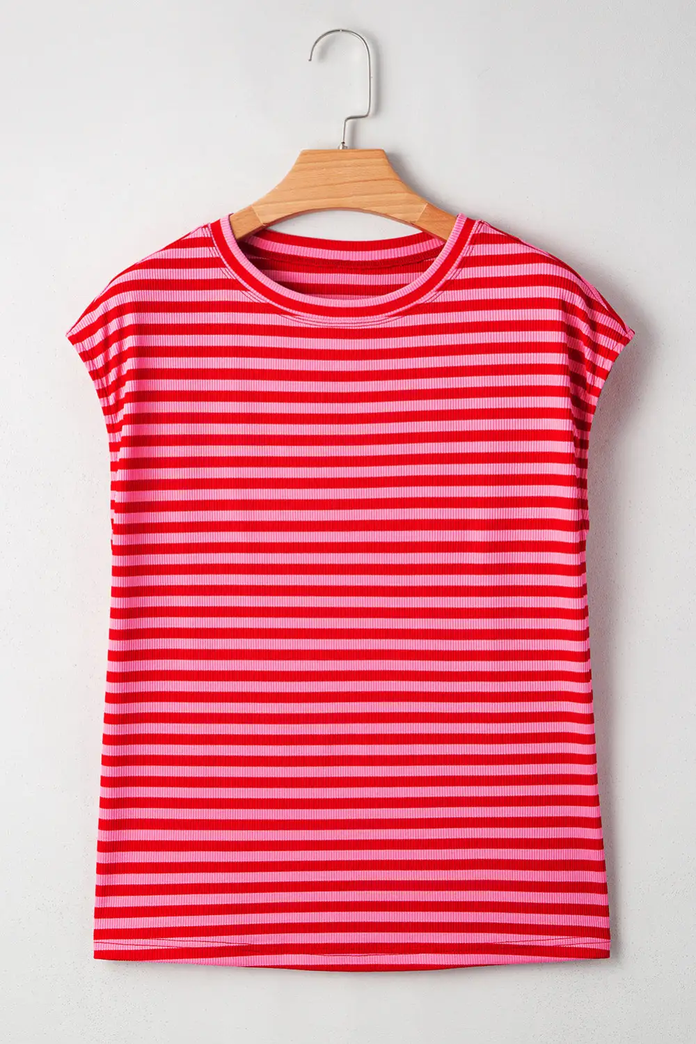 Red Stripe Ribbed Cap Sleeve