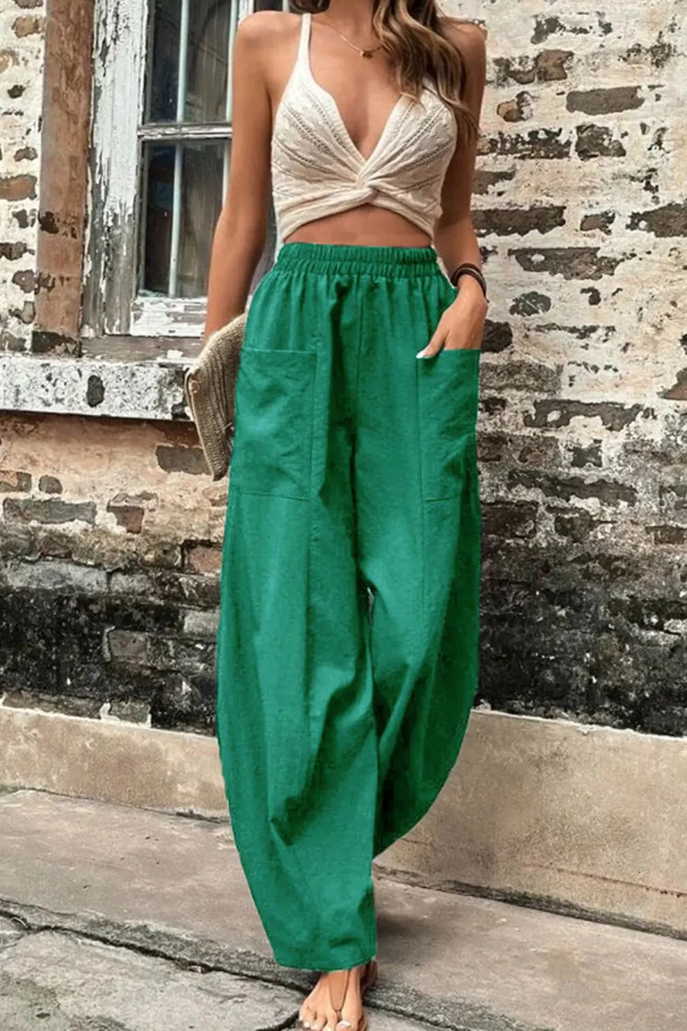 Elastic Waist Pocket Harem Pants