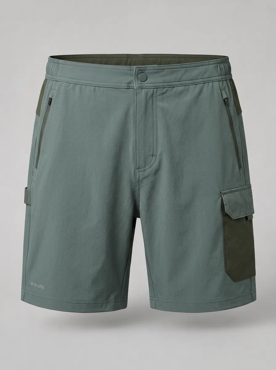 Men's Outdoor Hiking Topographic Printed Breathable Cargo Shorts