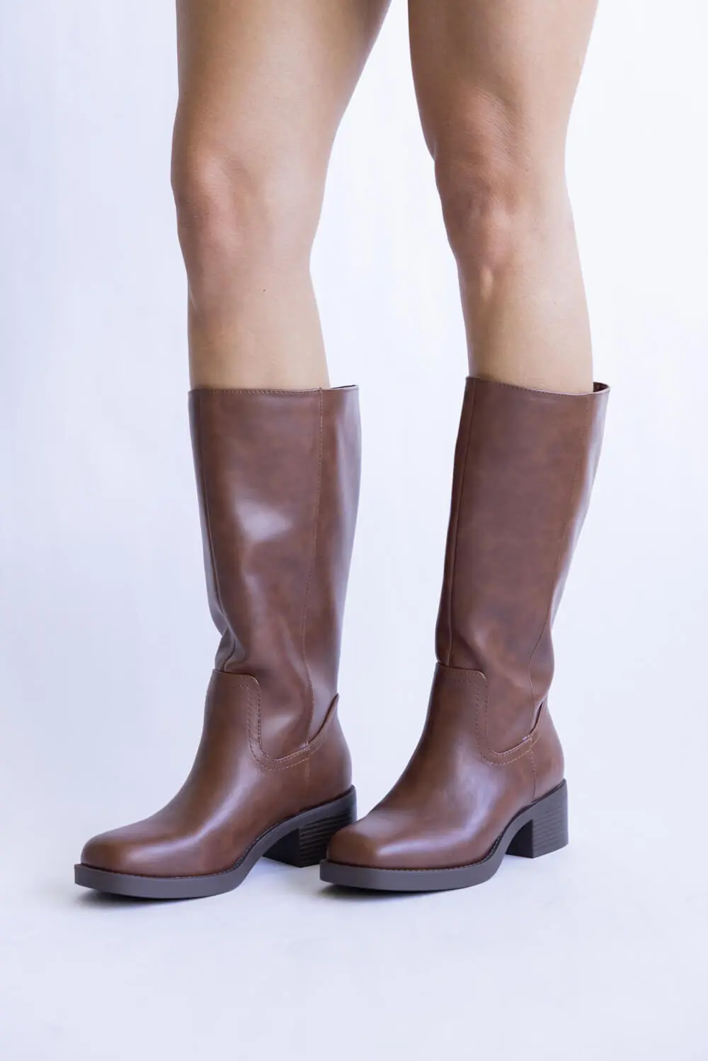 Western Faux Leather Mid Calf Boots