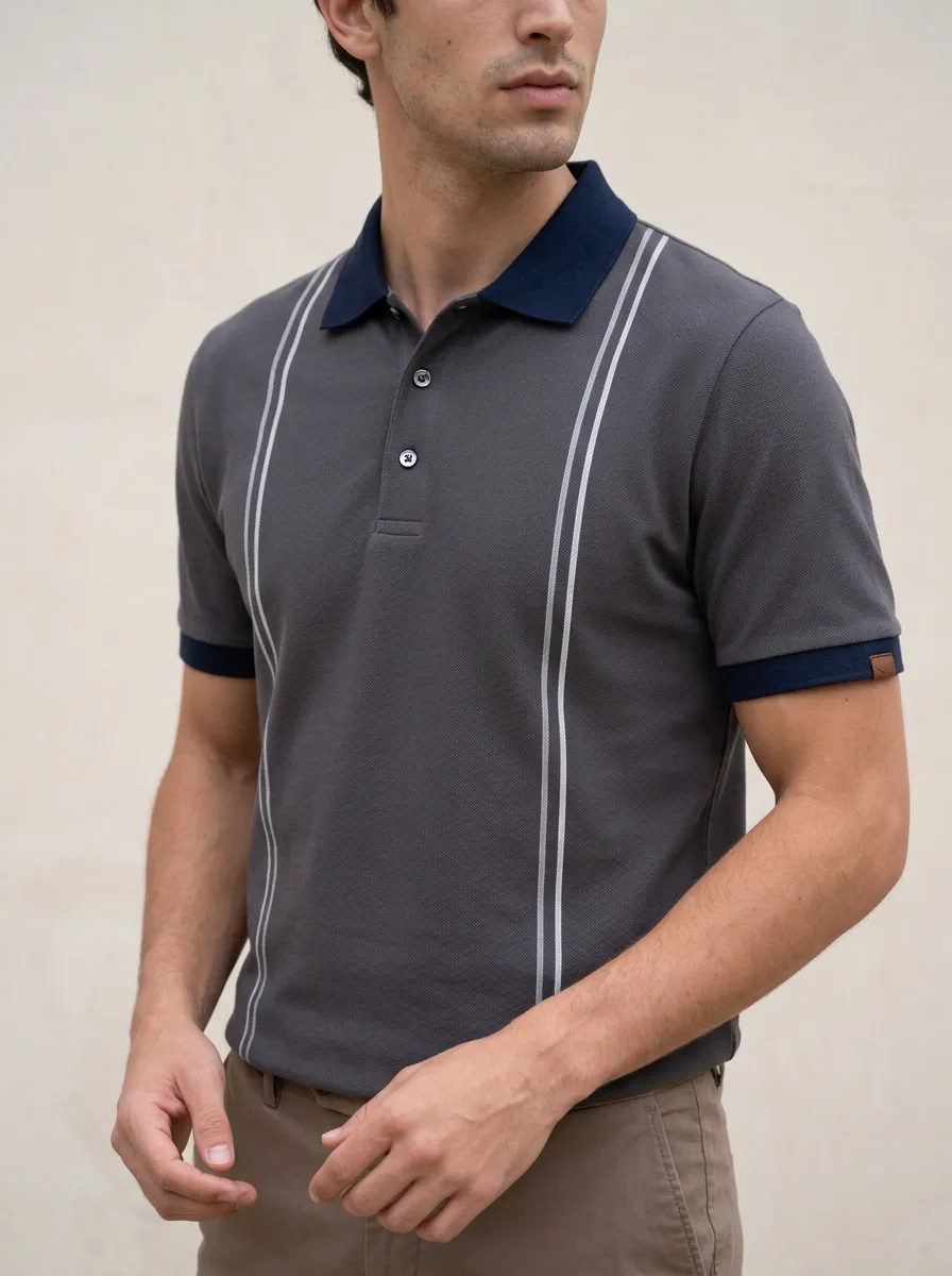 Men's Vintage Vertical Stripe Polo Shirt