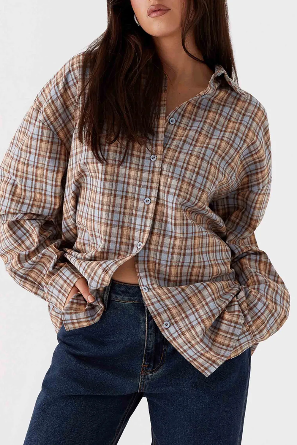 Oversized Button Up Shirt - Check