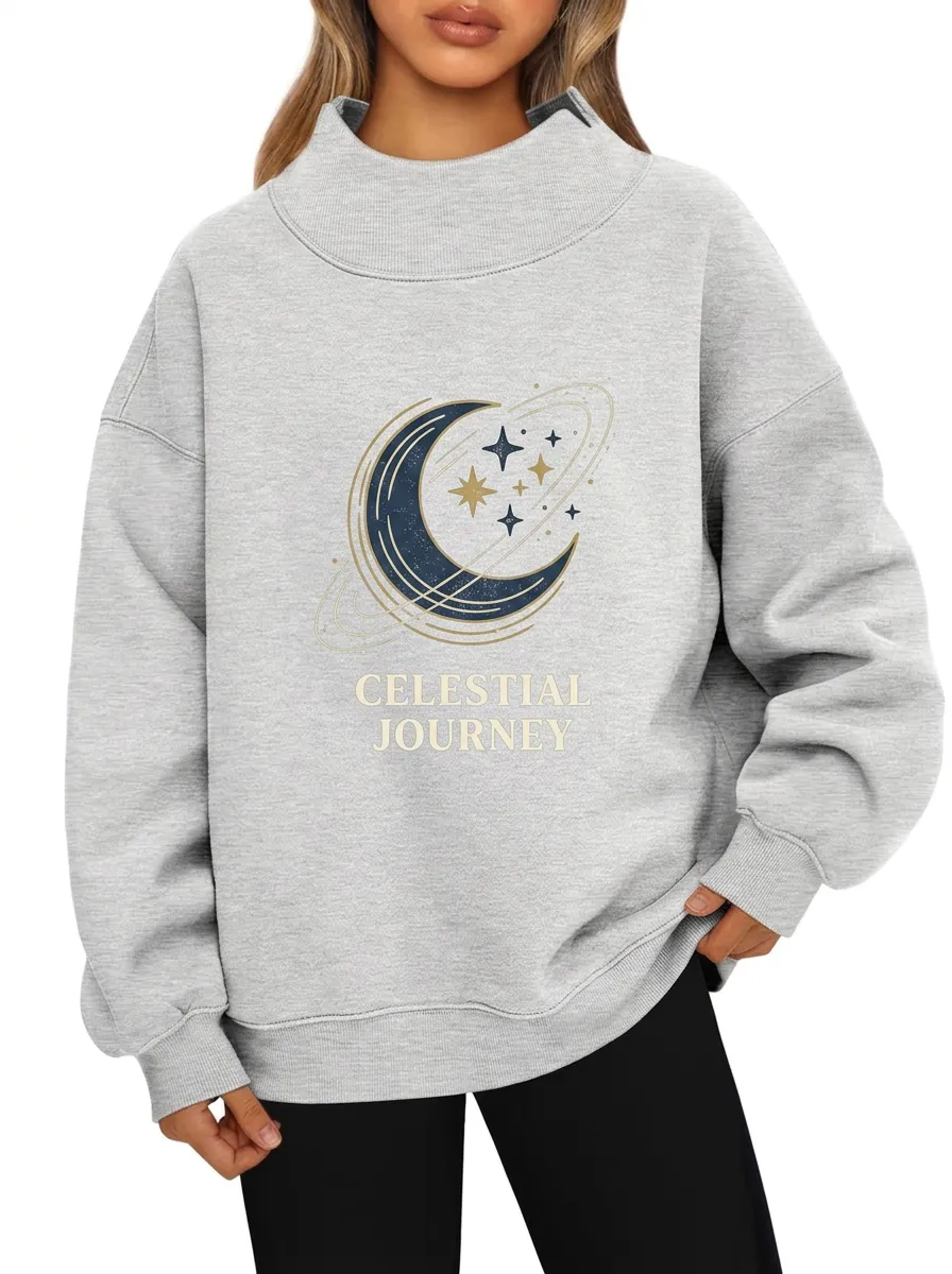 Women's Celestial Journey Moon Stars Printed Sweatshirt