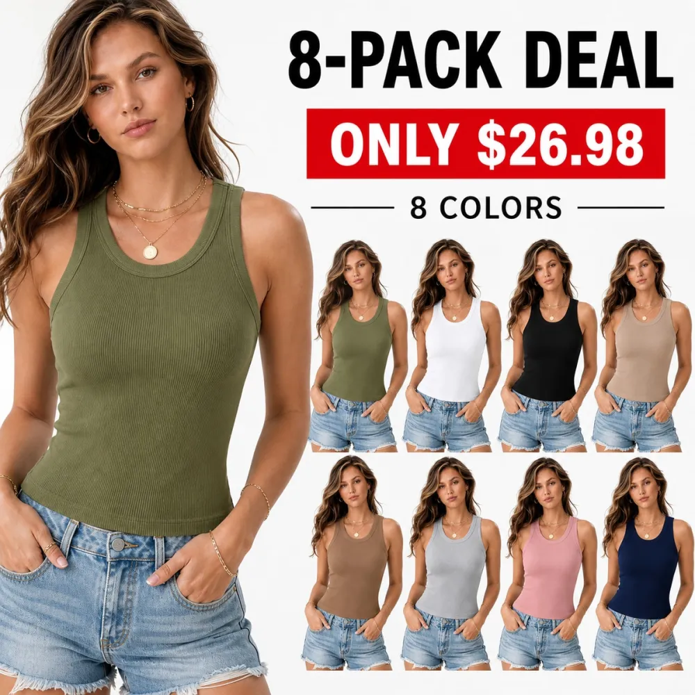 Women's Built-In Bra Ribbed Round Neck Tank Top
