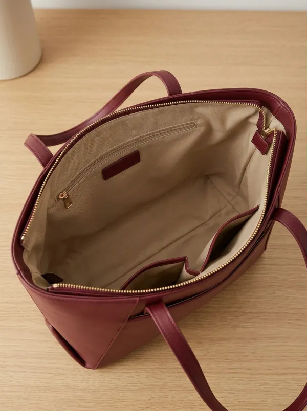 Women's Structured Zip-Top Shoulder-Strap Tote Bag