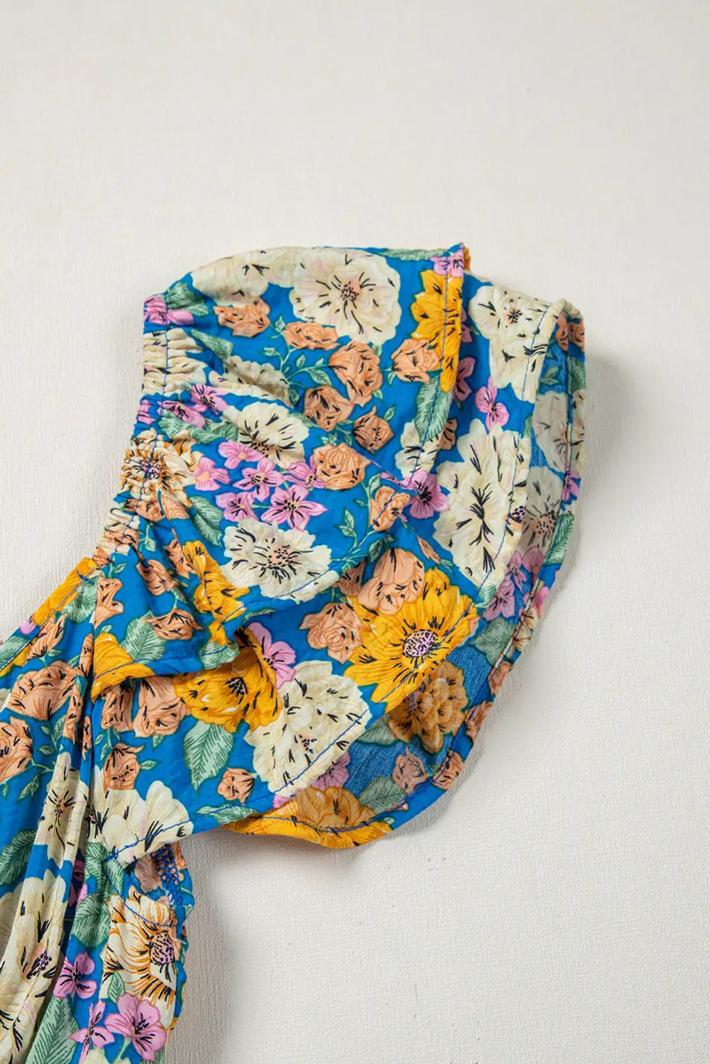 Floral Allover Print Shirred Panel Detail Jumpsuit
