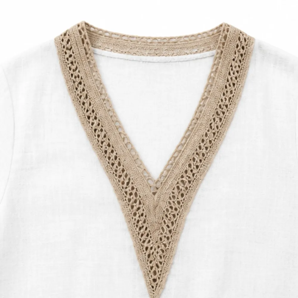 Crochet V Neck Linen Set