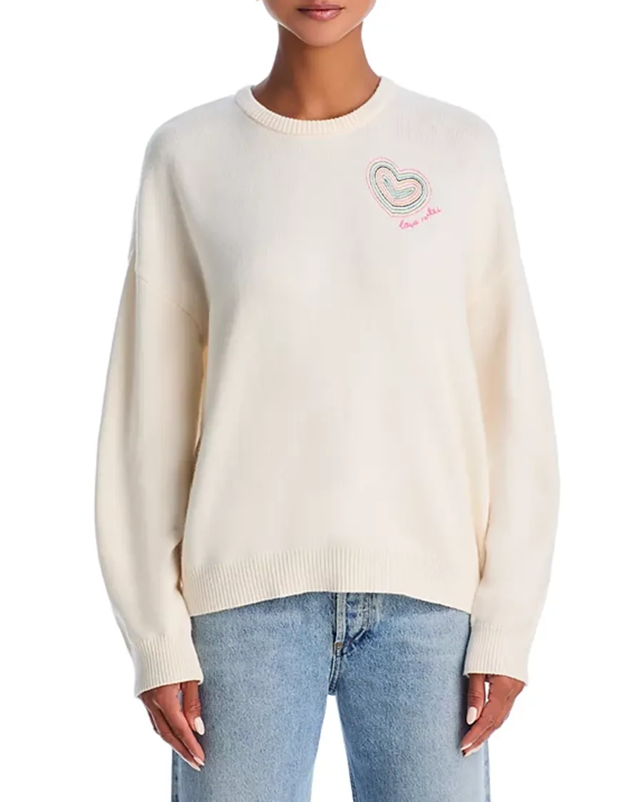 Crewneck Thread Heart Embroidery Sweater