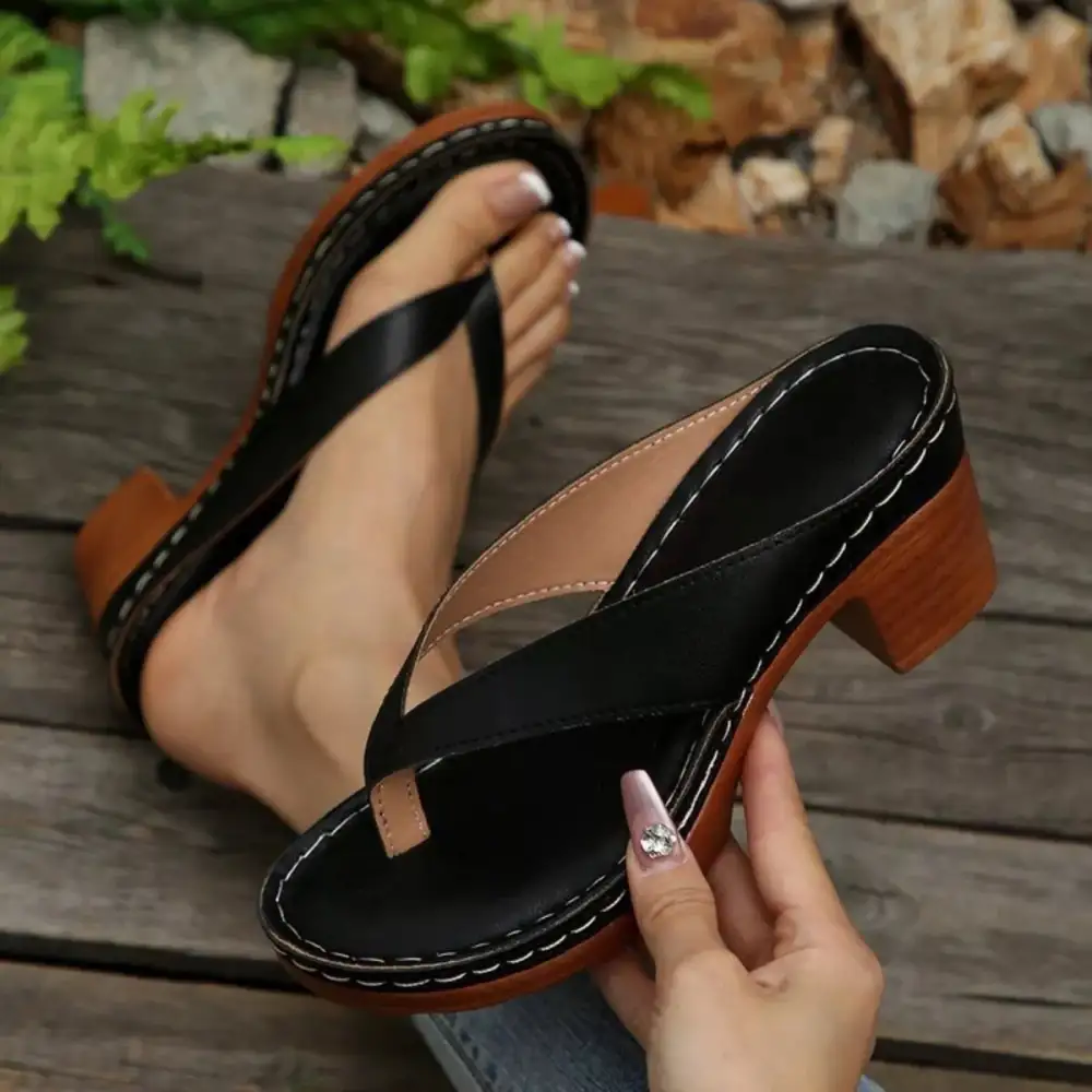 Refined Toe Post Block Heel Sandals
