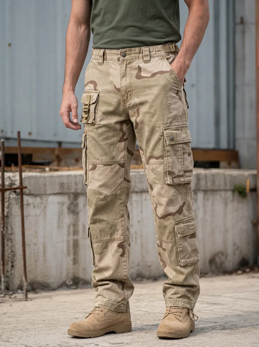 Men's Tactical Desert Camo Multi-Pocket Side-Adjuster Waist Cargo Pants