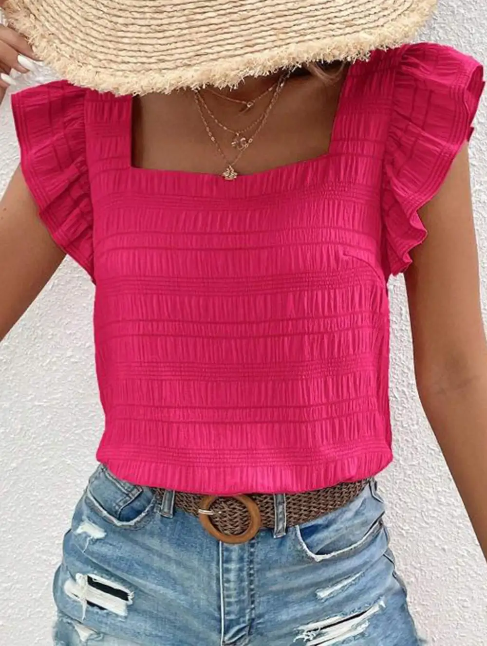 Square Neck Short Sleeves T Shirts Tee