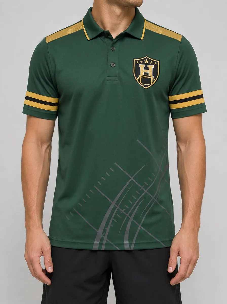 Men's American Football Shield Logo Printed Polo Shirt