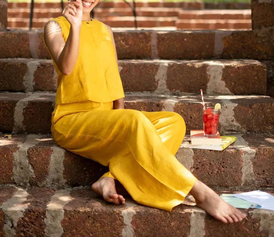 Mustard Linen Sleeveless Shirt
