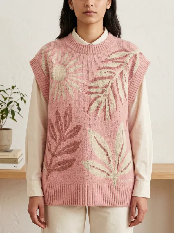 Botanical Nature Sun Leaf Sweater Vest