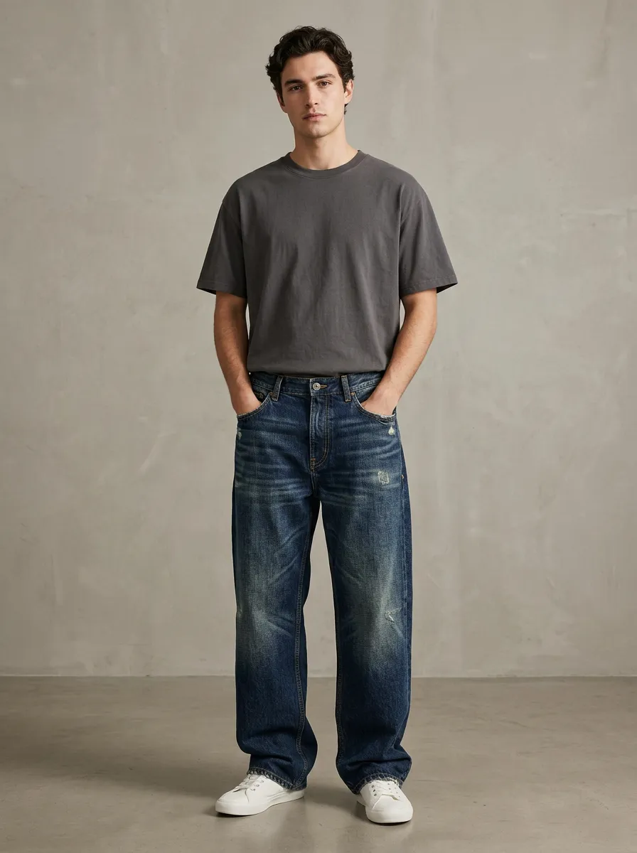 Men's Relaxed Distressed Wide Leg Jeans