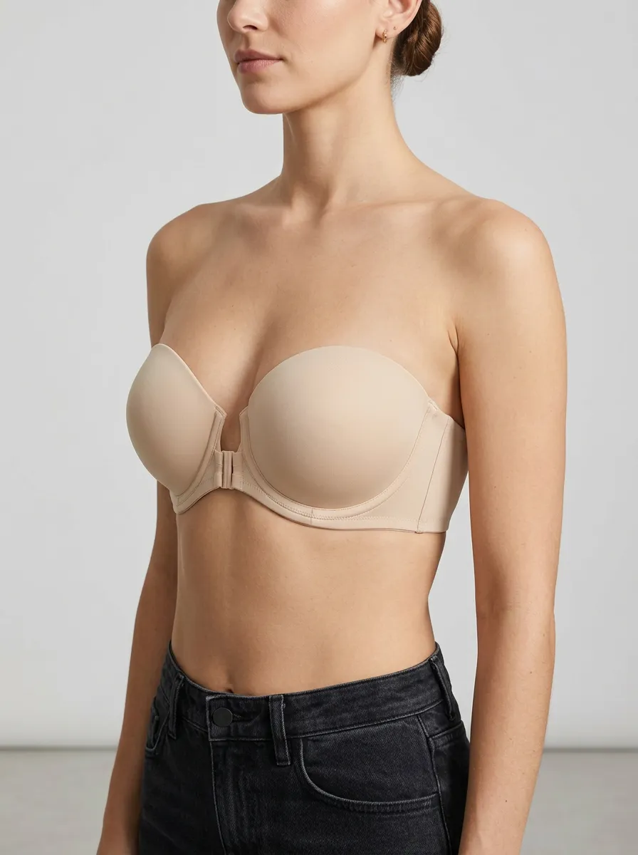 Women's Contoured-Cup Structured-Cup Front-Closure Strapless Bra