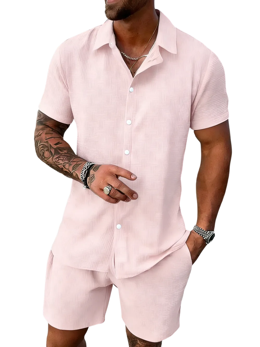 🔥 Men's Short Sleeve Pajama Two-Piece Set | Comfortable Loungewear Essential