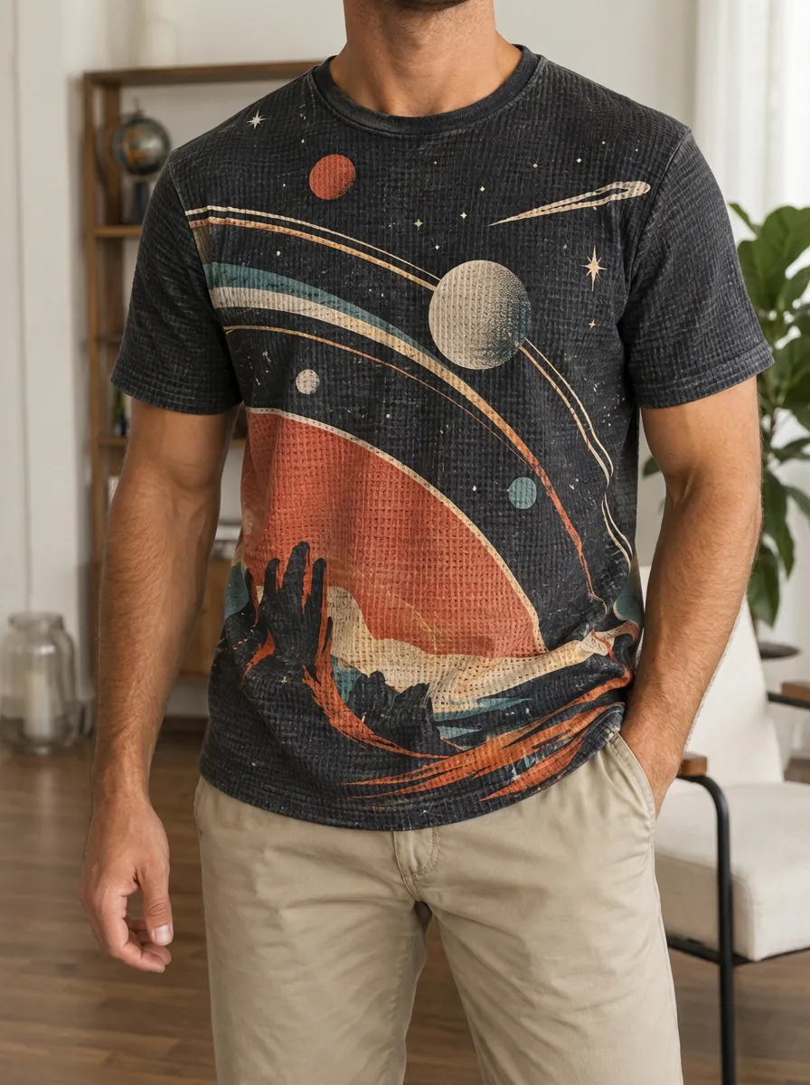 Men's Space Galaxy Planet Landscape Crew Neck T-Shirt
