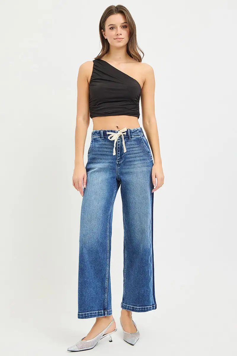 High Waist Wide Leg Elastic Denim Jeans