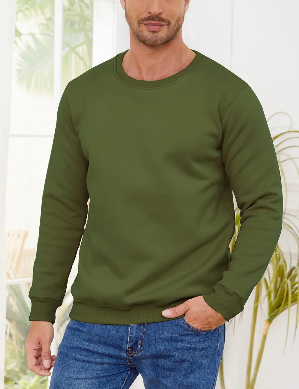 Mens Fleece Crewneck Sweatshirts - Green