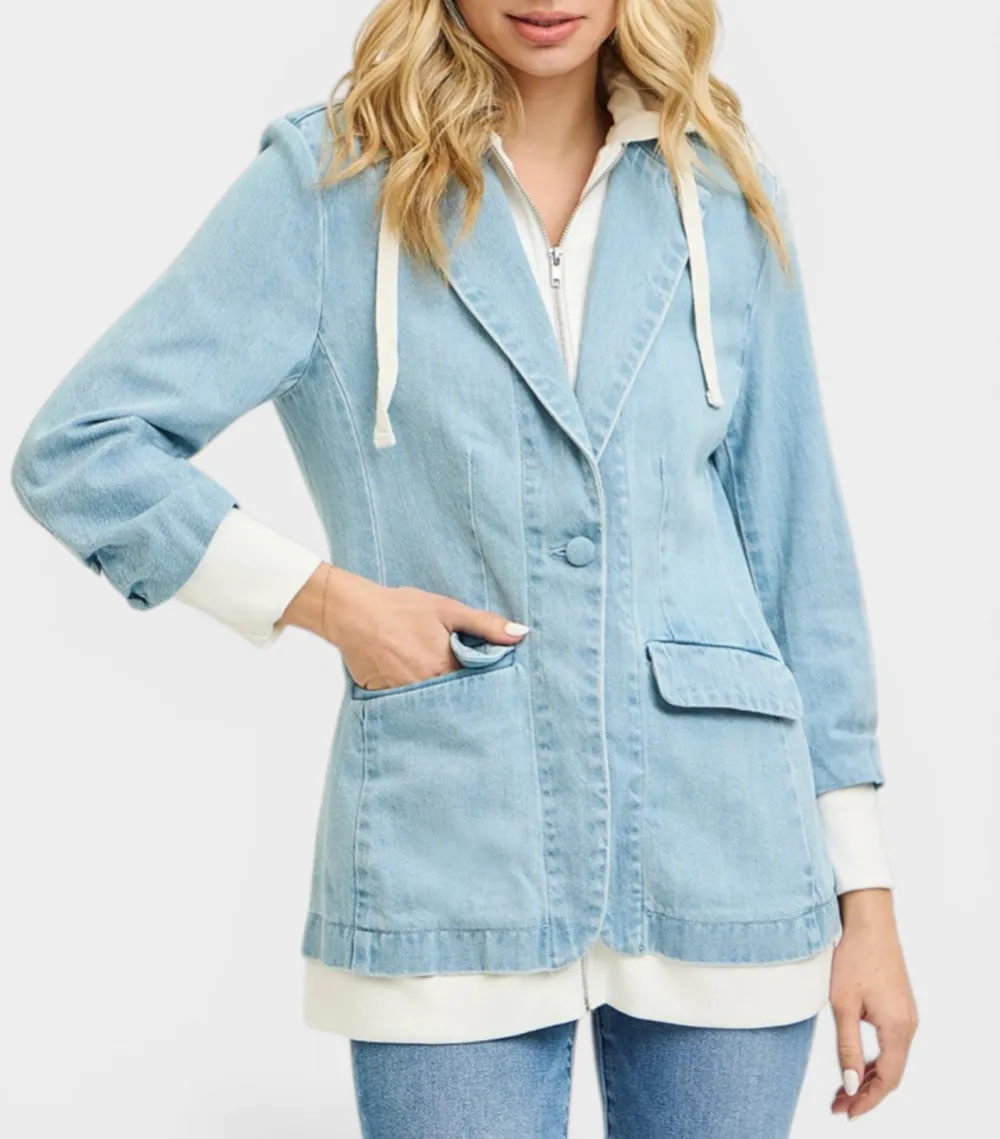 Denim Hooded Blazer Jacket