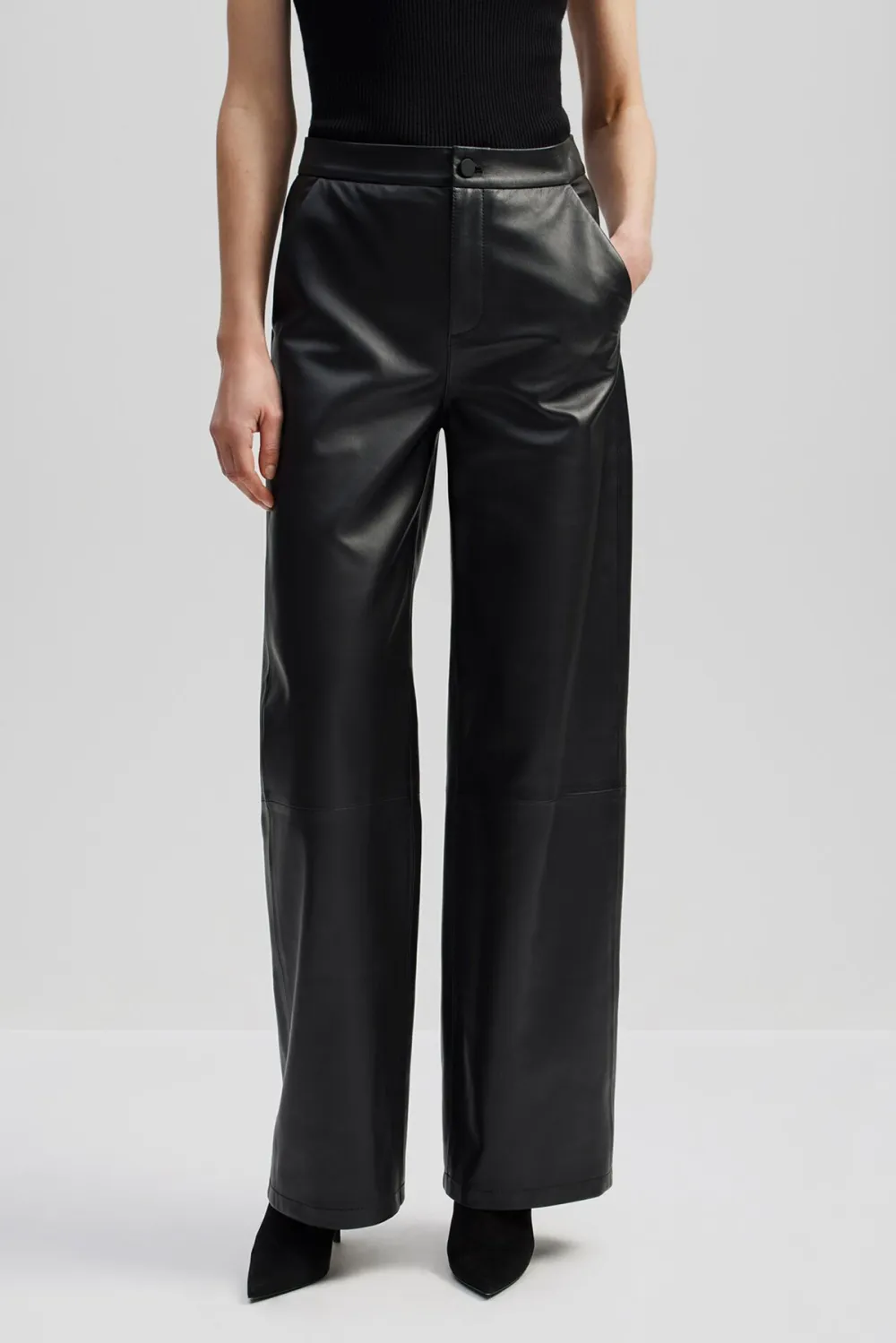 High Rise Wide Leg Leather Trousers