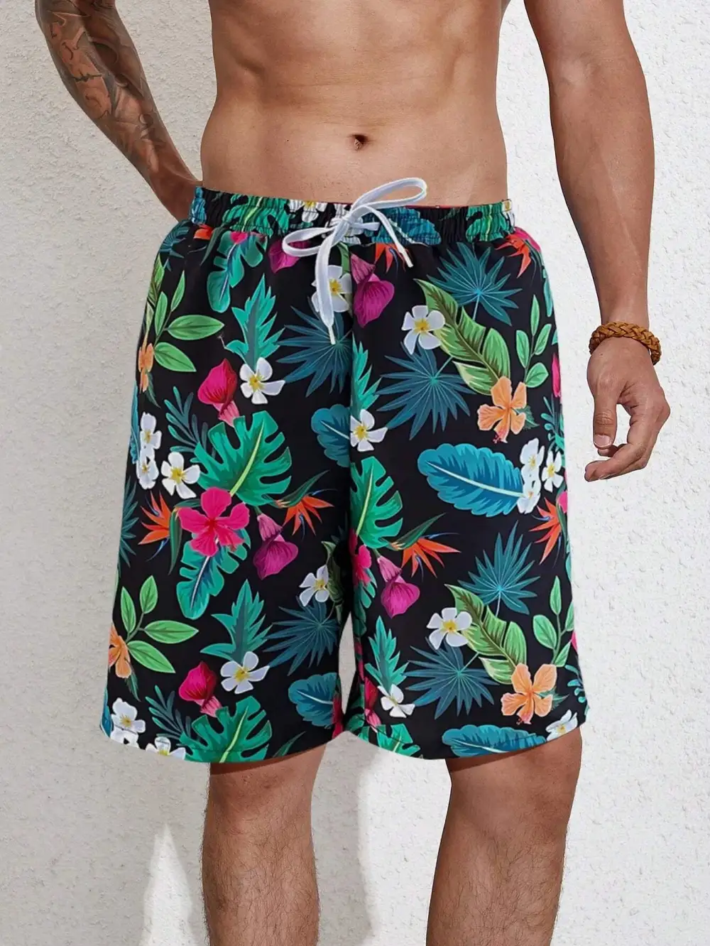 Men's Lined Tropical Print Swim Trunks