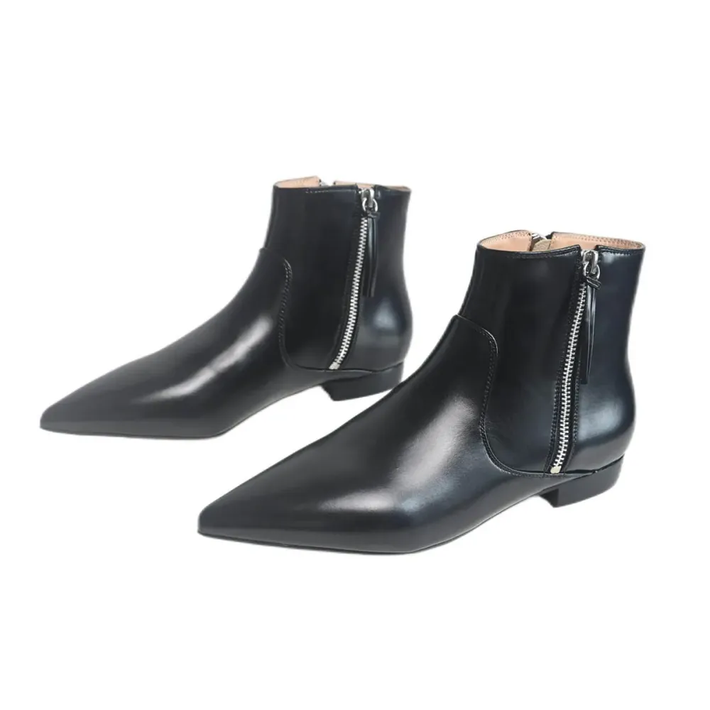 Refined Faux-Leather Zip-Up Pointed-Toe Platform Ankle Boots