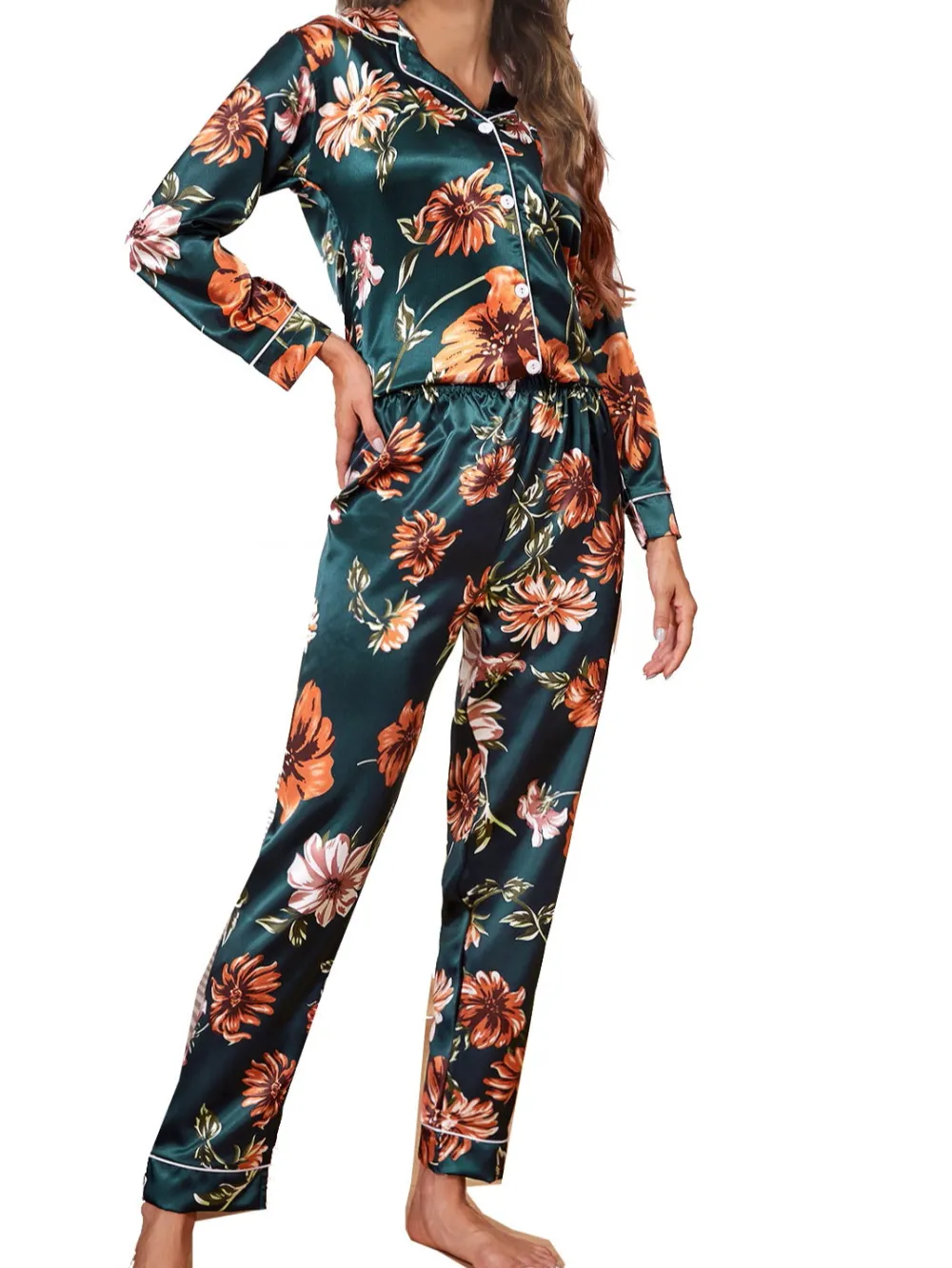 Two Piece Pajama Set with Botanical Designs