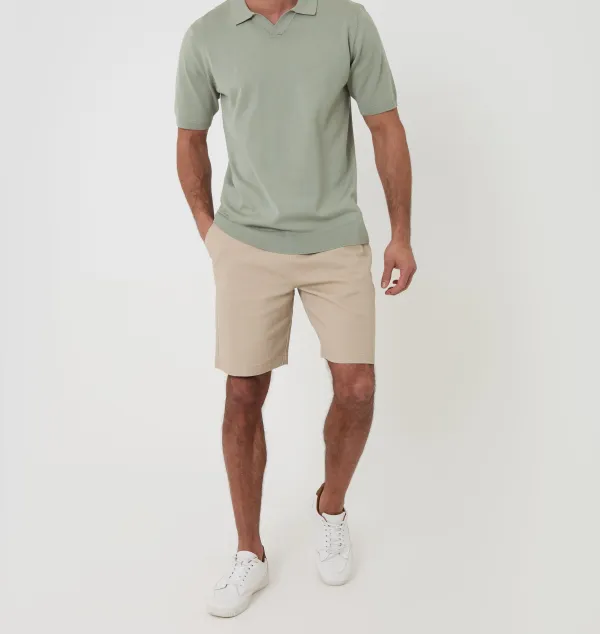 Men's Sage Green Knitted Open-Collar Polo